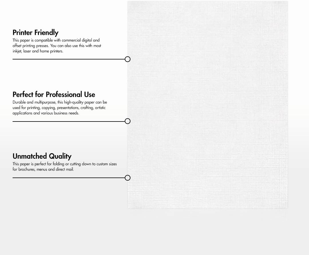 LUXPaper 8.5" x 11" Linen Paper | Letter Size | White Linen | 24lb. Paper Weight (60lb. Text) | 50 Qty