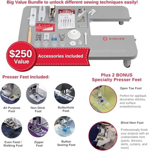 SINGER® Heavy Duty 4452 (Grey) High Speed Sewing Machine + Accessories | 32 Built-In Stitches Deliver 110 Stitch Applications | 50% More Power for Thick Fabrics, 1100 Stitches/Min, 1-Step Buttonhole | Accessories, 32 Built-In Stitches Deliver 110 Stitch…