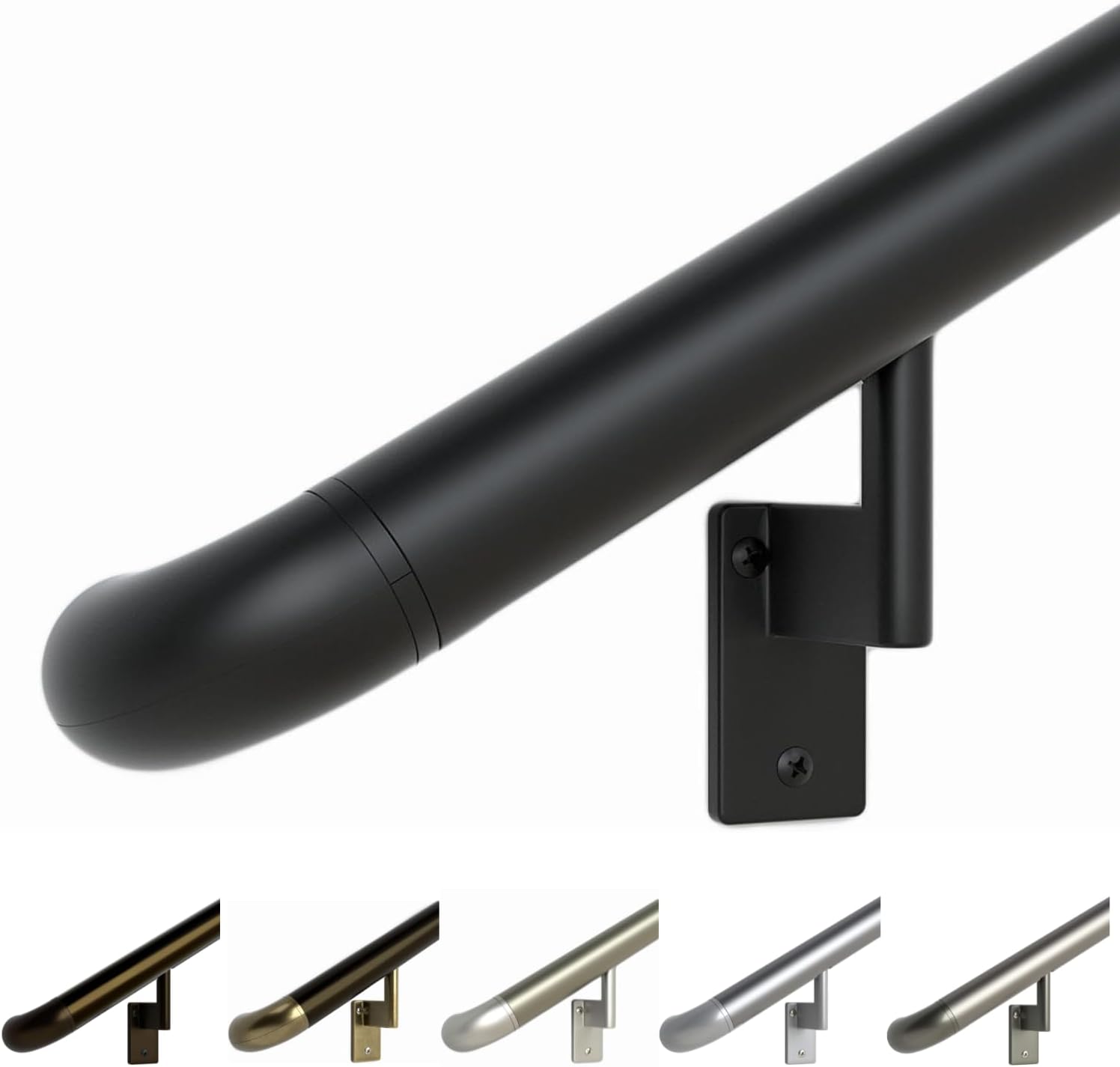 Promenaid Silver 5ft ADA Handrail Kit - Complete Indoor/Outdoor Stair Handrail - 1.6" Round Satin-Anodized Aluminum Railing with 3 Silver Painted