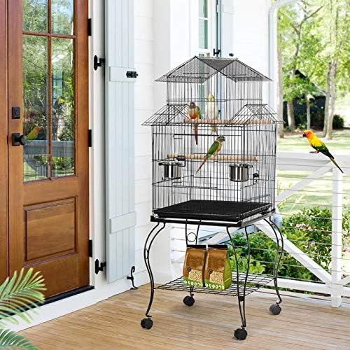 Yaheetech 55" Triple Roof Bird Cage with Rolling Stand & Storage, for Cockatiels, Quakers, Indian Ringnecks, Conures & Small to Medium Parrots