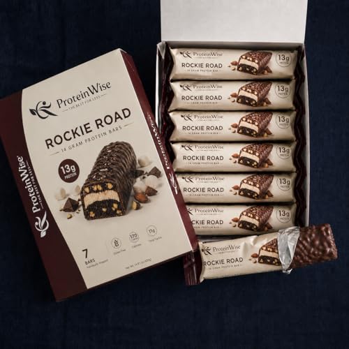 ProteinWise High Protein Bars, Rocky Road, Bariatric, Trans Fat Free, Low Carb, Low Calorie, Diet Healthy Snack, 7 Count