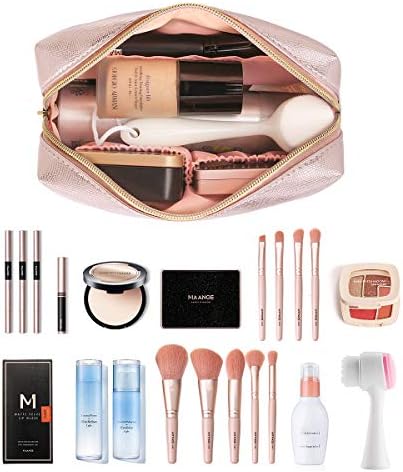 MAANGE 3 Pcs Makeup Bag Portable Travel Cosmetic Bag Large Makeup Bag Organizer with Gold Zipper Waterproof Toiletry Bags for Women and Girls(Rose