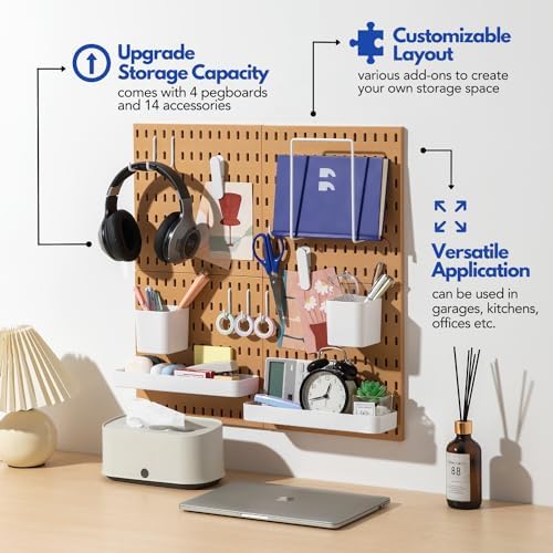 Keepo Peg Board Wall Organizer – Plastic Pegboard Panels, Modular Peg Board Storage System For Home Office, Craft Room, Gaming Setup (White