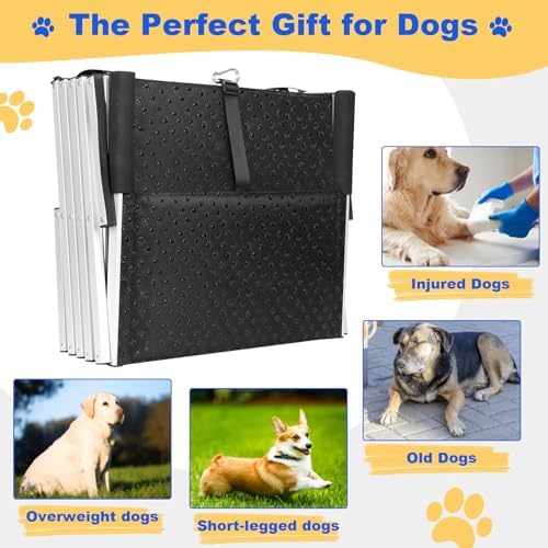 Deergym Dog Stairs for Large Dogs - 5 Step Wide 16in High 34in Foldable Dog Ramp for Car Non-Slip Surface Support up to 230lbs - Suitable for SUV,Truck, Sofas, Bed