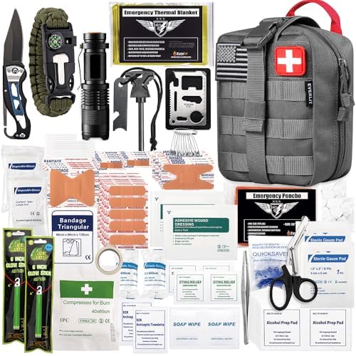 EVERLIT 250 Pcs Survival First Aid Kit | IFAK Outdoor Survival Kit Emergency Kit For Camping Hiking Hunting Earthquake Emergency Preparedness