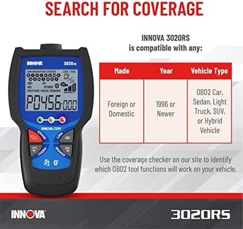 INNOVA 3020RS Fast & Easy-to-Use Check Engine Code Reader, OBD2 Scan tool for ABS Clear with Fix & Part Recommendations, Maintenance Schedules