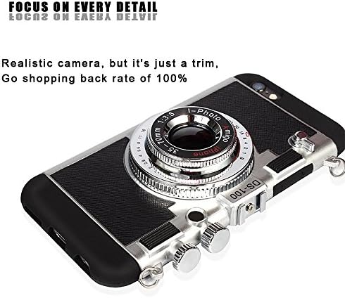 Black Lemon Case for iPhone 7, Cute Case for iPhone 8, 3D Unique Design Camera Case PC + Silicone Shockproof Hybrid Cover Case with Long Strap Rope (iPhone 7/8, Black)