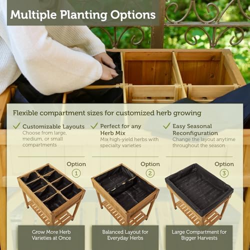 VegTrug Custom Herb Garden Planter Box, Natural Cedar Wood - Versatile Multi-Liner Raised Garden Bed with Storage Shelf for Patio