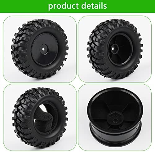 4PCS 1:10 RC Tires Rock Crawler Hex 12mm Hard Dish Wheels Rim | Rubber Tires, For Trail Finder 2, Gelande II, CR12 CC01 MST CMX, Trailer Tires