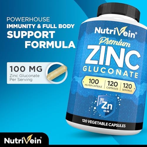 Nutrivein Zinc Picolinate 100 mg Supplement - 120 Capsules, High Absorption