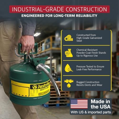 Justrite Type II Green Safety Can for Oil, Galvanized Steel, FM Approved