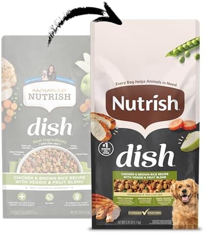 Nutrish Dish Dry Dog Food, Chicken Recipe, 3.75 lb. Bag (Rachael Ray) | Made with Dried Peas, Carrots & Apples And Contains No Added Corn, Wheat, Soy or Gluten Ingredients
