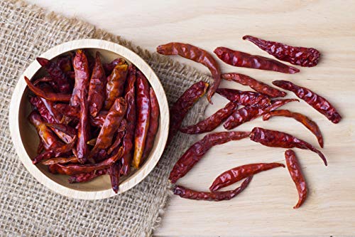 Chile De Arbol 4oz - Dried Whole Red Chili Peppers, Premium All Natural Stemless, Resealable Bag. Use in Mexican, Chinese and Thai Dishes. Spicy Hot Heat Full of Flavor