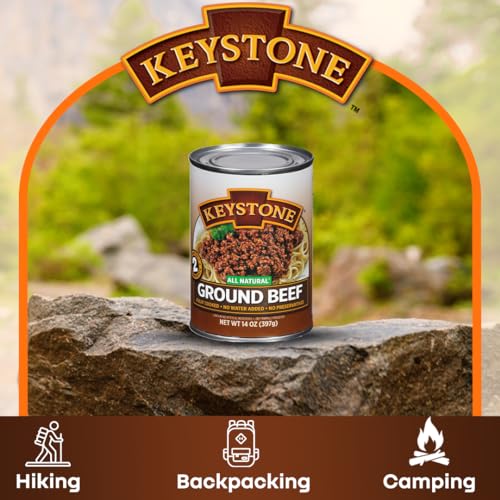 Keystone Meats All Natural Heat and Serve Ground Beef 14 oz – Fully Cooked Canned Meat – Ready to Eat – 5-Year Shelf Life – Pantry Staple for Everyday Meals, Emergency Survival Canned Food – Made in USA – Pack of 3