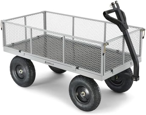 Gorilla Carts 800-Pound Capacity Heavy Duty Steel Mesh Versatile Utility Garden Wagon with Easy Grip Handle for Outdoor Hauling, Red, Model GOR800-COM | 800-lb Capacity Steel Utility Garden Cart for Homeowners and Contractors Hauling Firewood, Bricks and…