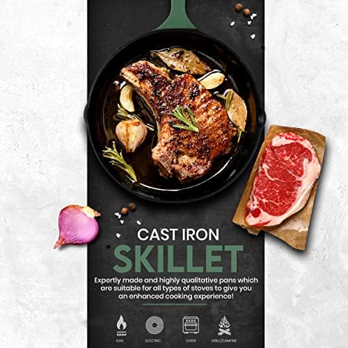 Utopia Kitchen Cast Iron Skillet Set 3 Piece 6 8 10 Inch PFAS-Free Black | Chef Pan, Even Heat Distribution, Stovetop, Campfire and Grill Safe, Large Skillet Set, Indoor Outdoor Use