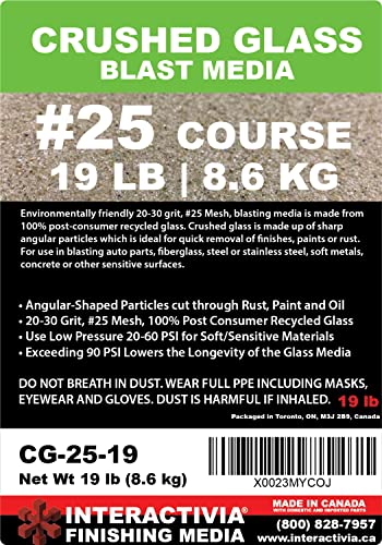 20-30 Grit (#25) Crushed Glass Abrasive - 19 lb or 8.6 kg - Blasting Abrasive Media (Course - Very Large) #25 Mesh - 940 to 559 Microns - for Blast