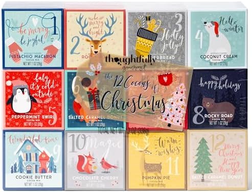 12 Days of Christmas Hot Chocolate Gift Set, 12 Gourmet Hot Cocoa Mixes | Holiday Cocoa Assortment, Advent Style Countdown, Holiday Traditions