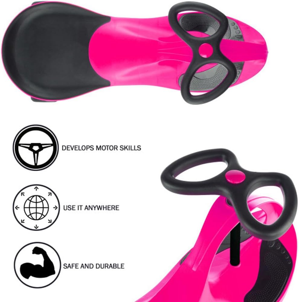 Wiggle Car Ride On Toy - No Batteries, Gears or Pedals - Twist, Swivel, Go - Outdoor Ride Ons for Kids 3 Years and Up by Lil' Rider (Hot Pink and Black)