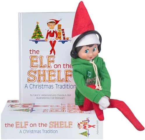 Elf On The Shelf Boy with Jingle Jam Hoodie Set - Blue Eyed Boy Elf Doll with Book and Hoodie with DJ Headphones - Customize Your Elf with Unique DJ