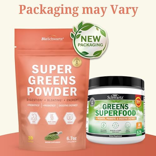 Super Greens Powder with Probiotics, Prebiotics, Digestive Enzymes