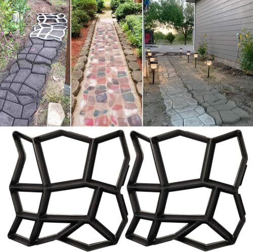 Walk Maker, Pathmate Stone Moldings Paving Pavement Concrete Molds Stepping Stone Paver Walk Way Mold for Patio, Lawn & Garden(Big Size:16.9 x 16.9 x 1.6 inch)