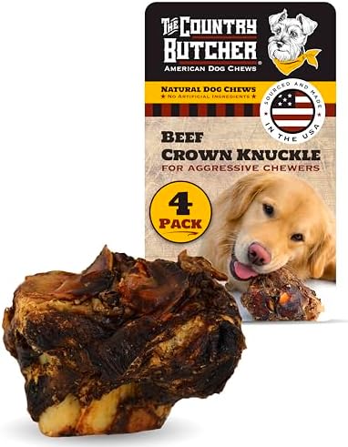 THE COUNTRY BUTCHER Crown Knuckle Beef Dog Bones, Natural Chew, USA, 4 Ct