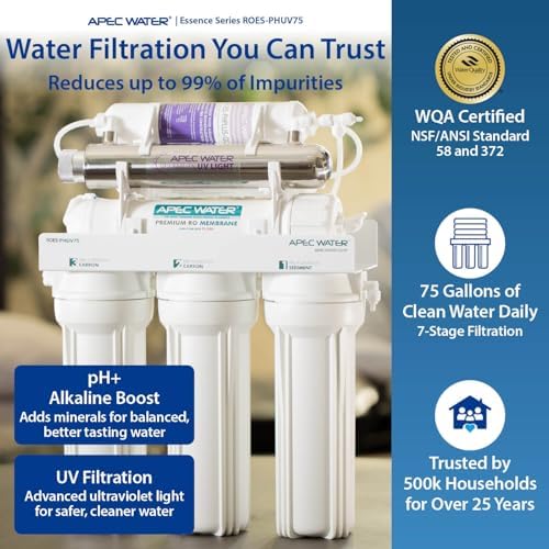 APEC Water ROES-50, 5-Stage Under Sink Reverse Osmosis System, 50 GPD | NSF Certified 372 & 58, Reduces 99% of Impurities, DIY Installation