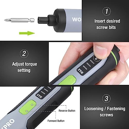 WORKPRO 4V Electric Screwdriver, Rechargeable Cordless Screwdriver Set with 35 Bits, Extension Rod, USB Charging Cable in Carrying Case, LED Light