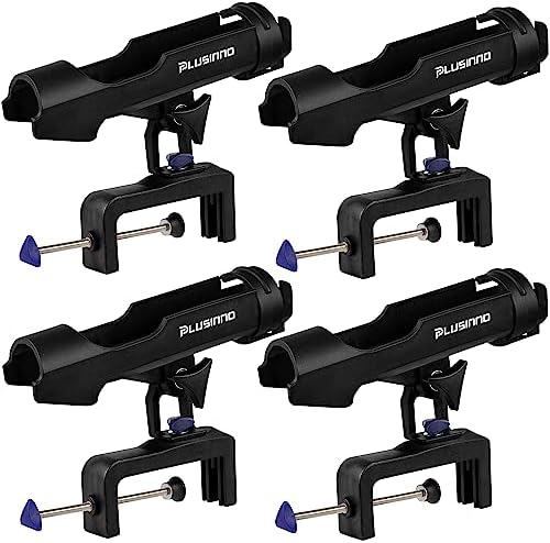 PLUSINNO Rod Holders for Fishing Boat Adjustable Pole Rod Holder | Universal Fit Most Fishing Rod, with Rod Protective Strap, Large Clamp Opening 360°, Horizontal Vertical Compatible