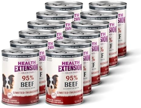 Health Extension 95% Beef Grain-Free Wet Dog Food, High Protein Recipe, Limited Ingredients, Picky Eaters, Ideal for Sensitive Stomachs 5.5 oz (Case of 24)