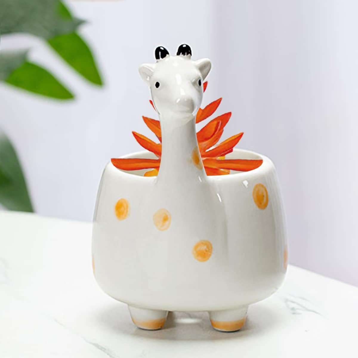 GeLive White Cow Succulent Pot, Small Ceramic Animal Planter with Drainage Hole & Saucer for Cactus, Mini Air Plants, Pencil Holder Brush Organizer, Indoor Home Office Desk Decor, Funny Gift