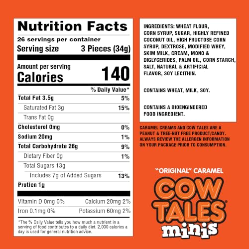 Goetze's Candy Vanilla Cow Tales Minis, 2 lb Bag | Original Chewy Caramel & Vanilla Cream Filling, Delicious Treats Fresh from the Factory