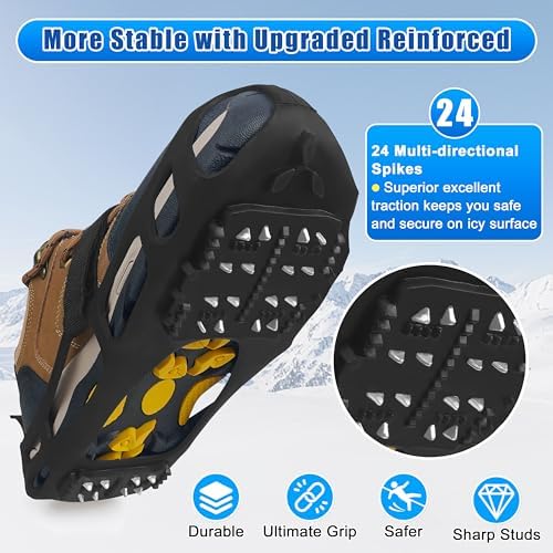 Ice Cleats for Shoes and Boots,Crampons Snow Traction Cleats for Walking on Snow and Ice,Non-Slip Shoe Grippers Slip-on Overshoe Stretch Footwear for Winter Walking Hiking Fishing