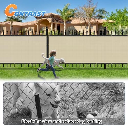 TANG 6' x 16' Privacy Fence Screen Beige Shade Cloth with Grommets, Chain Link Fence Panels Outdoor Mesh Fabric Fencing, Balcony Windscreen Cover