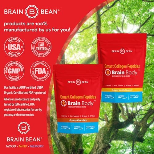 Brain Body Collagen Peptides Powder - Vital Protein & Collagen Supplement for Women & Men - Hydrolyzed Type I & III for Hair, Skin, Nails & Joint Health - 25 Servings - Creamy Vanilla Coconut - 875g