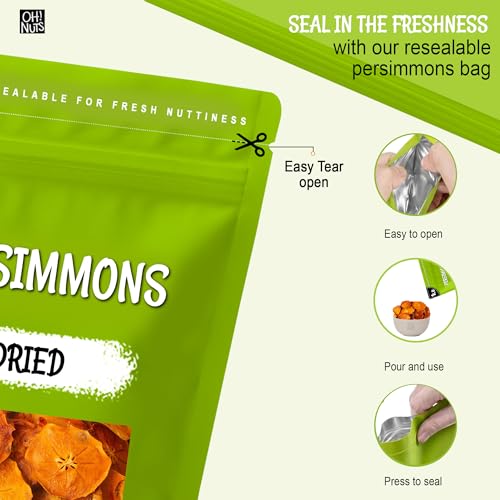 Oh! Nuts Dried Persimmon Slices No Sugar Added Dehydrated Fruit 1lb | Dried persimmons no sugar added - Dehydrated fruit slices - Persimmon fruit