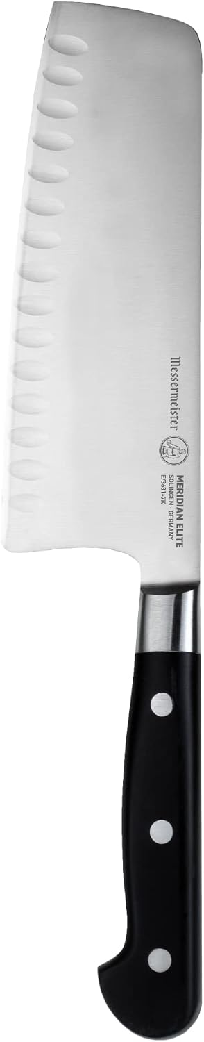 Messermeister Meridian Elite 7” Kullenschliff Vegetable Knife - Fine German Steel Alloy Blade - Rust Resistant & Easy to Maintain