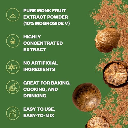 Organic Monk Fruit Extract Powder, 125g (4.4oz), No Fillers Pure USDA Organic Monk Fruit Extract Sweetener with No Aftertaste, Non-GMO, Zero Calorie & Zero Carbs, Keto & Paleo Friendly 403 Servings
