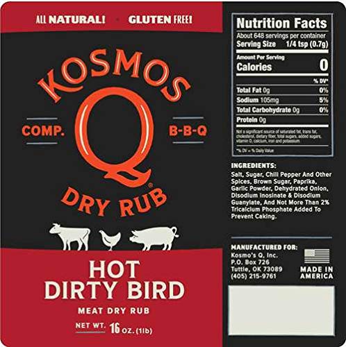 Kosmos Q Hot Dirty Bird BBQ Dry Rub, Spicy Seasoning with Chili Pepper, Brown Sugar, Garlic & Onion for Chicken, Turkey, Ribs, Pork