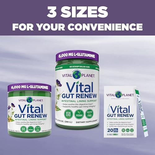 Vital Planet - Vital Gut Renew Powder Supplement for Leaky Gut Repair with L-Glutamine, Marshmallow and Ginger Root