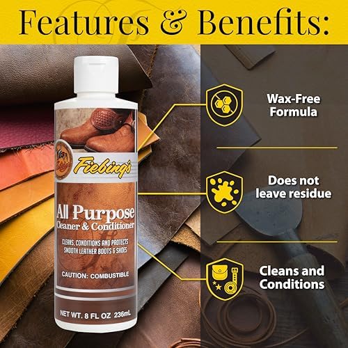 Fiebing's Leather Cleaner & Conditioner (8 oz) - All Purpose Wax-Free Color Safe Formula Protects & Strengthens All Leather - Prevents Molding