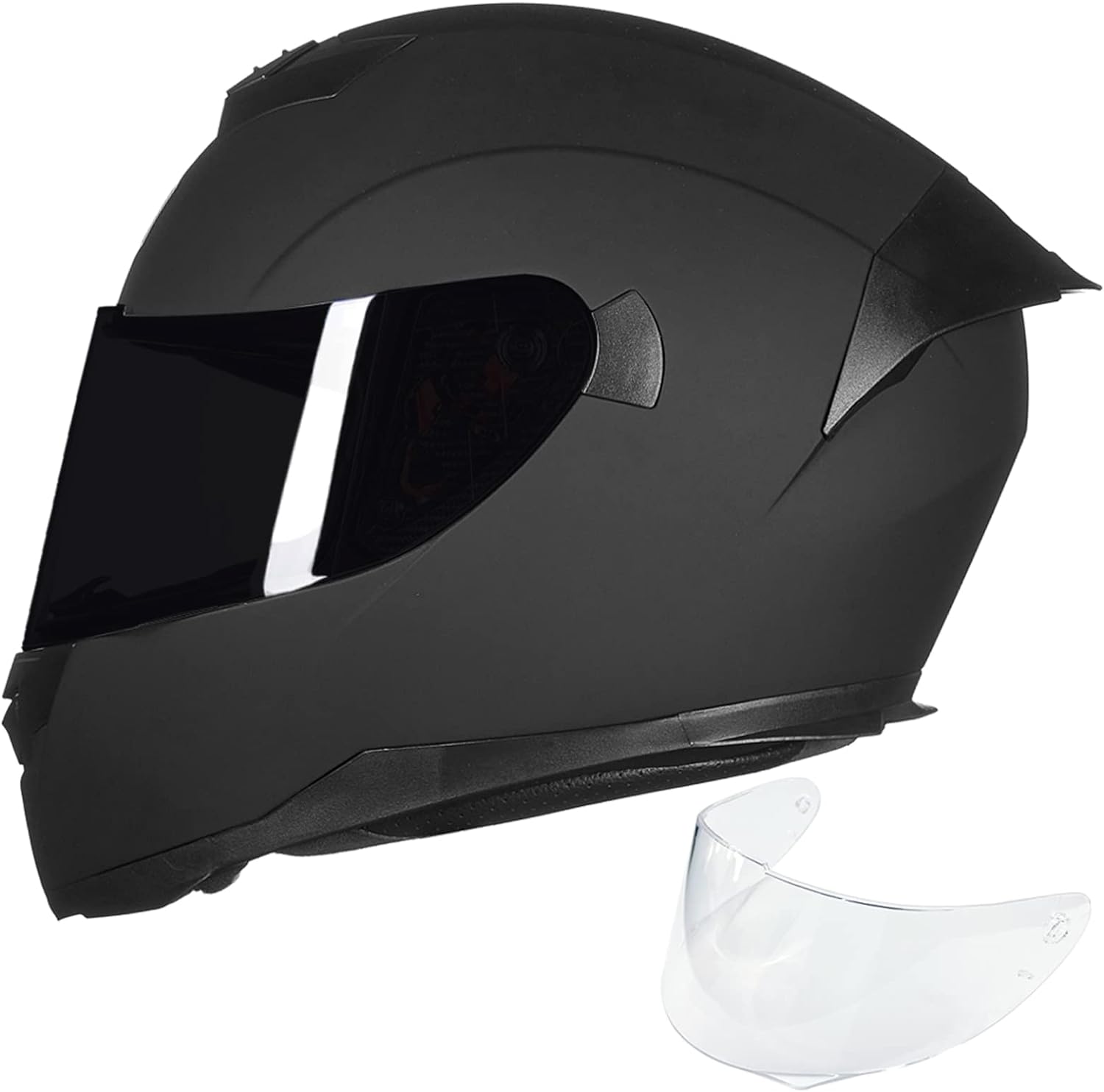 ILM Full Face Motorcycle Helmet for Motocross Street Bike DOT Certified 2 Visors Model-317(Gloss Black, L)