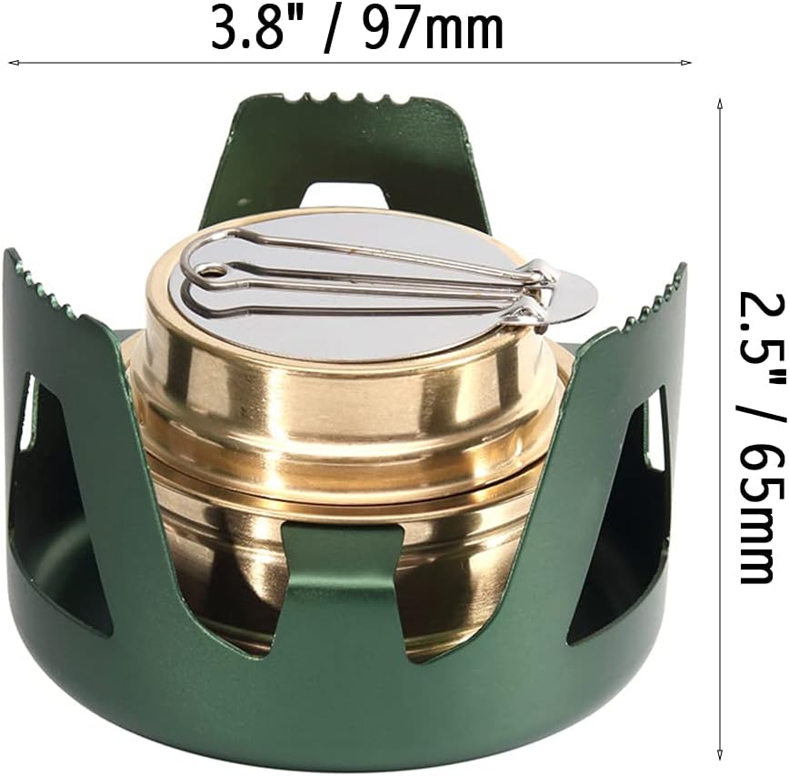 Mini Alcohol Backpacking Stove, Lightweight Brass Spirit Burner with Aluminium Stand for Camping Hiking and Picnic