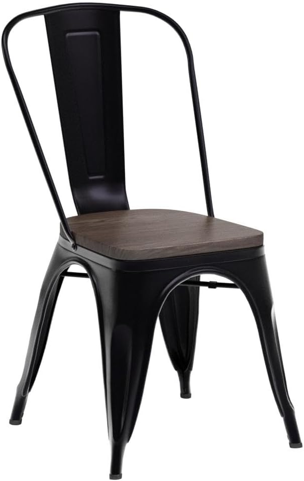 FDW | Metal Dining Chairs | Set of 4, Black | 330lbs Load | Stackable Tolix Side Chairs with Backrest | Non-Slip Feet | Indoor/Outdoor Use | Ideal for Kitchen & Restaurants