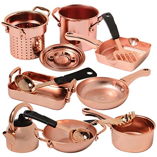 13 Piece Plastic Copper Look Cookware Set for Pretend Kitchen Play for Ages 3 Years and Up