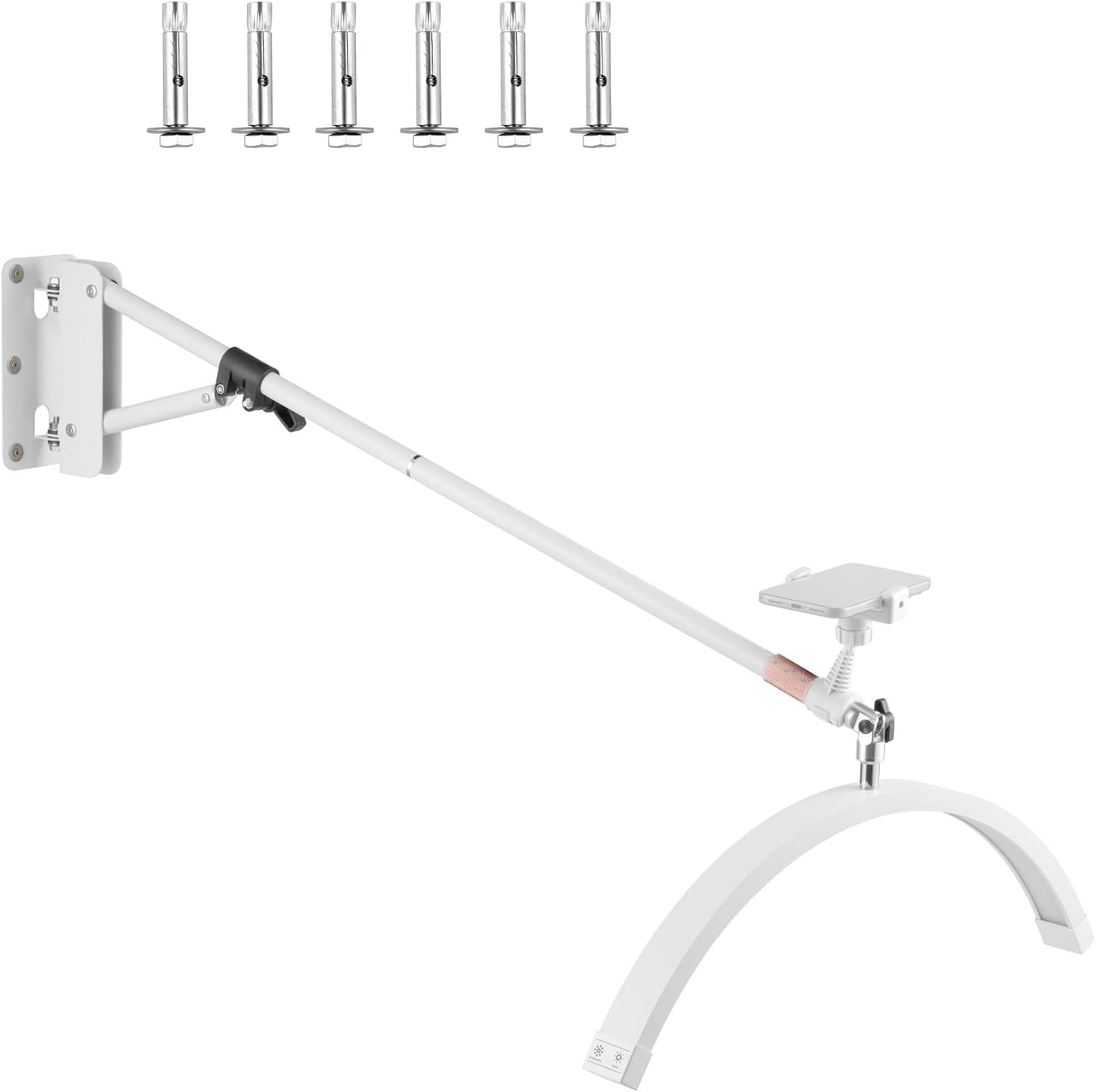 SITTO Wall Mounted Half Moon Beauty Light, LED Hanging Lash Lamp, White | Beauty moon light with Phone Holder, Dimmable Brightness for Tattoo, Nail