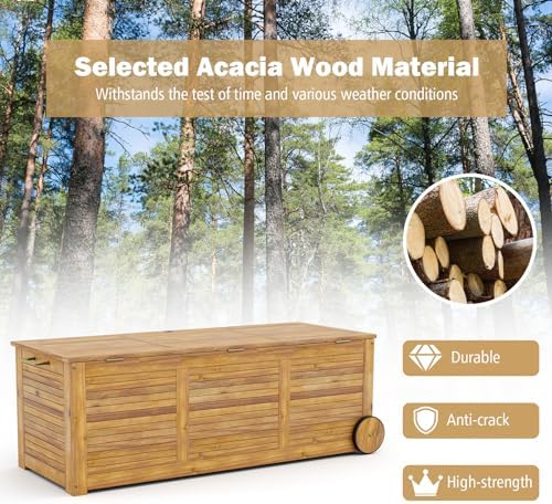 Tangkula 46 Gallon Acacia Wood Deck Box, Garden Backyard Storage Bench, Outdoor Storage Container for Patio Furniture Cushions and Gardening Tools