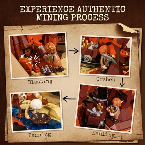 Lumibricks Wild West Gold Mine Lighting Building-Bricks Set - Western Prospector’s Dig Entrance 658 Pcs Mining Playset for Adults and West Lovers