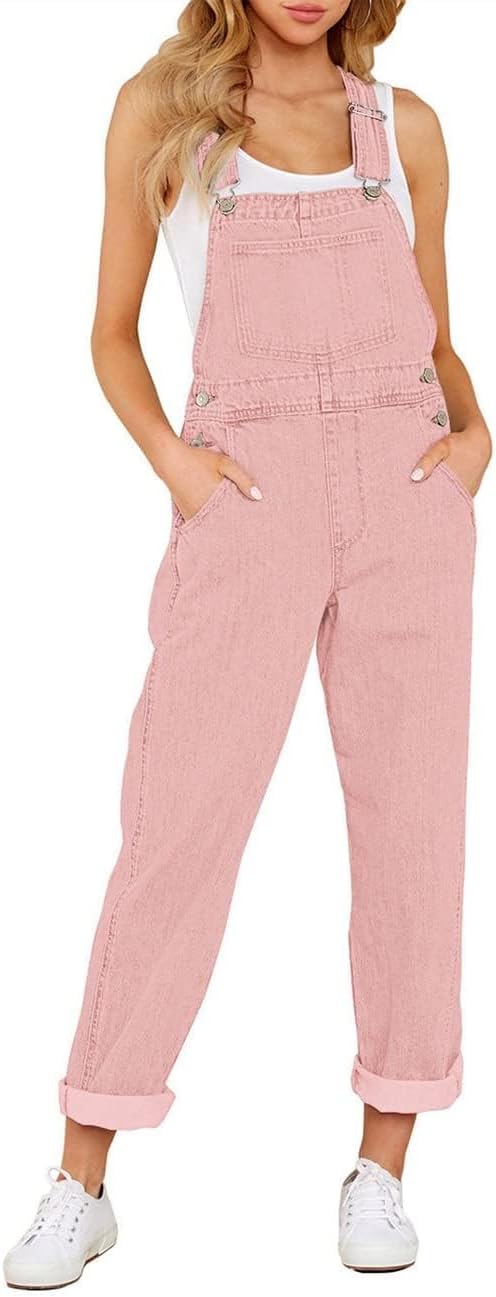 Vetinee Womens Classic Adjustable Straps Pockets Denim Bib Overalls Jeans Pants